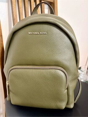 Michael Kors Olive Green Pebbled Leather Mini Backpack
